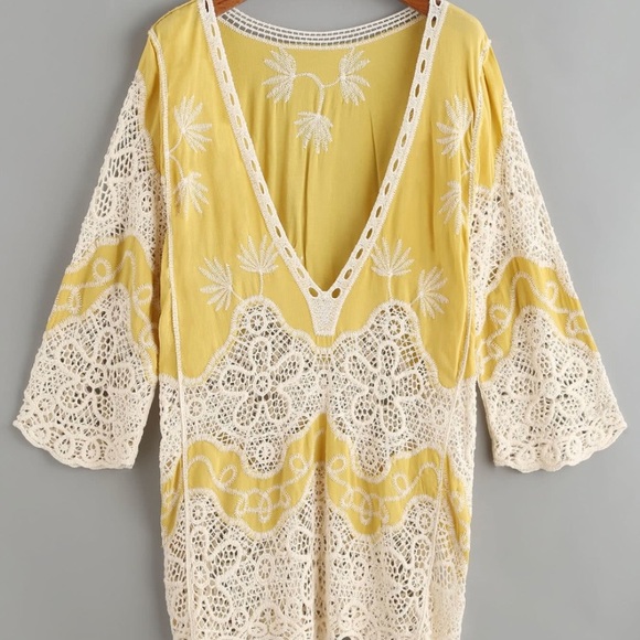 SHEIN Tops - New crochet lace top coverup crochet v neck yellow